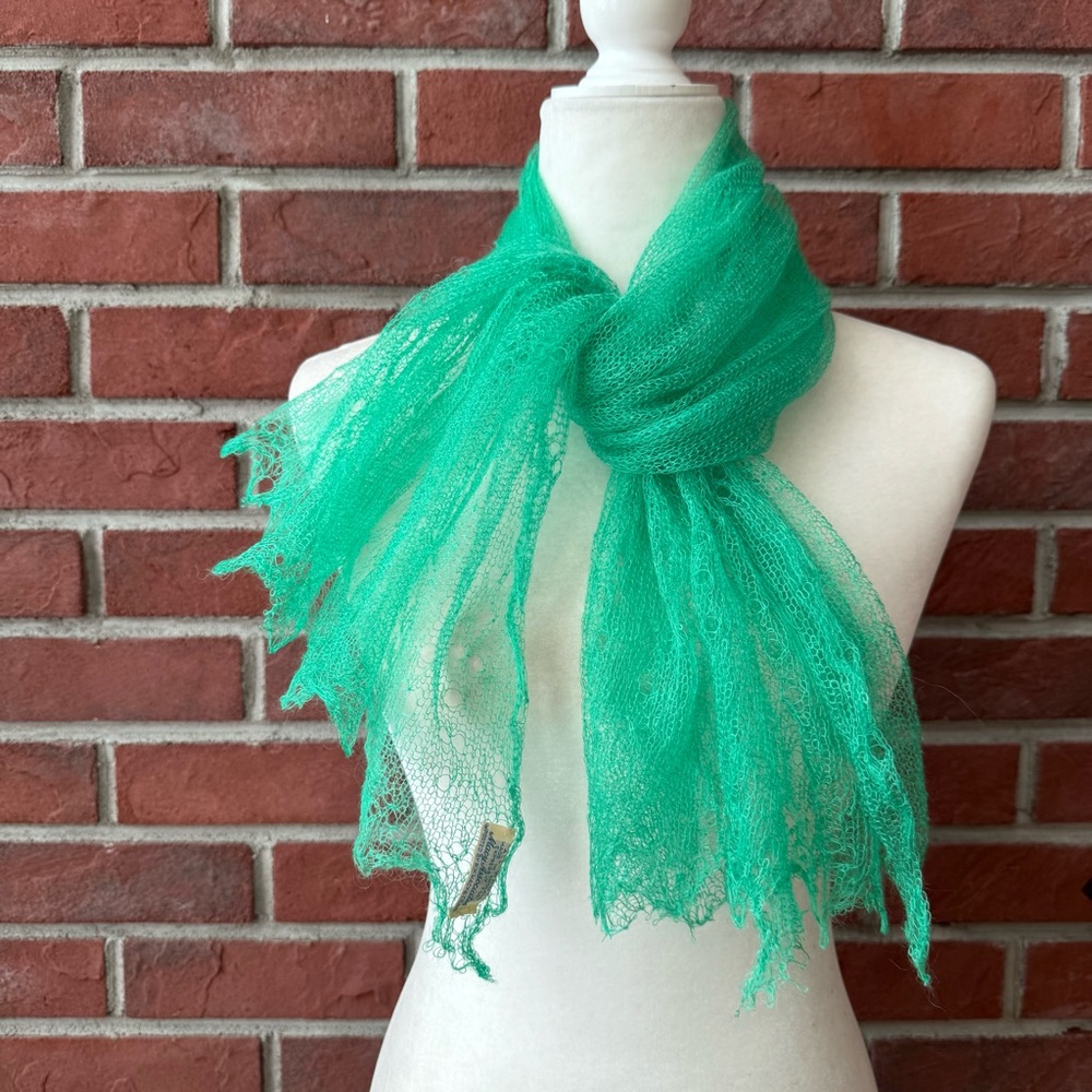 •Vintage Macy Assocation Wool Knit Green Scarf 24”x43”Made in England NWOT